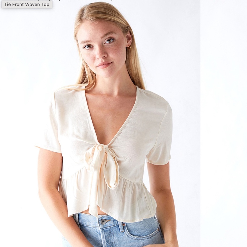 LA Hearts tie front woven top in beige